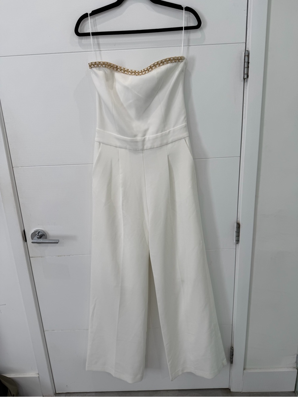 Generation Love White Strapless Jumpsuit with Gold Chain Trim